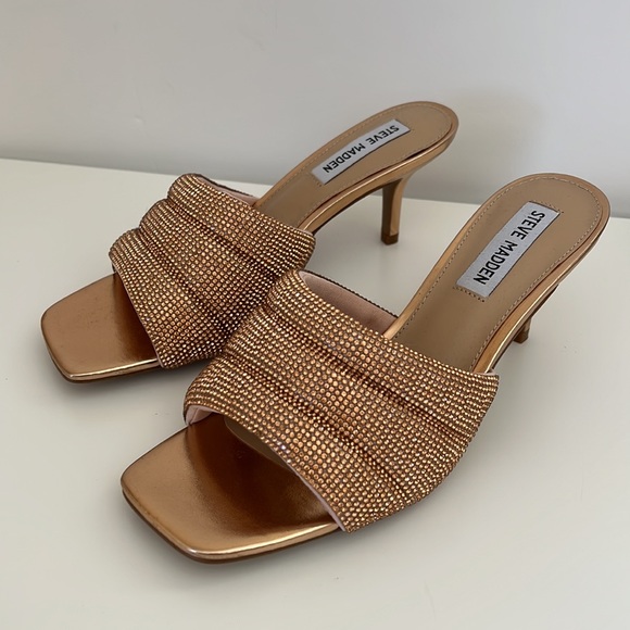 New STEVE MADDEN square Embellished Sandals rose gold - Picture 1 of 6